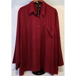 Lauren Ralph Lauren Womens Longsleeve Button-down Maroon 22W 100% Silk